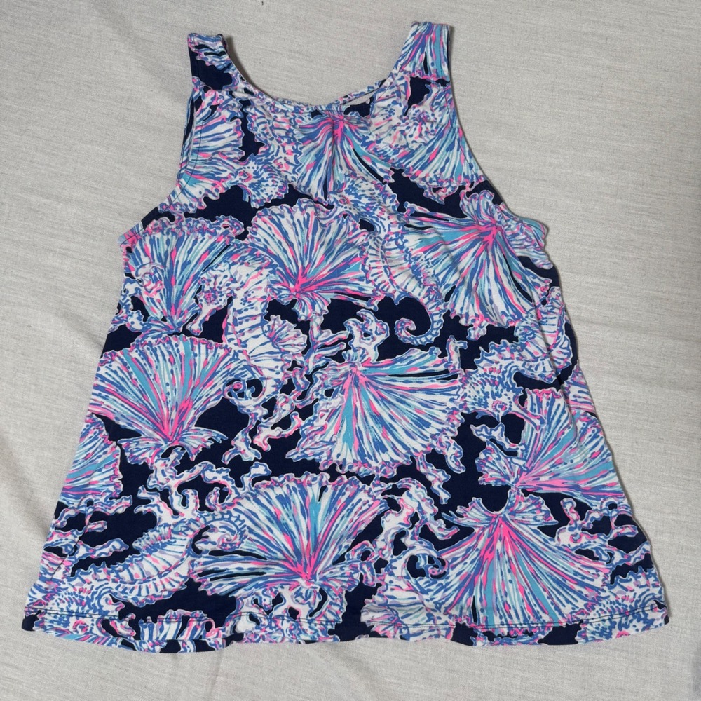 Lilly Pulitzer Lot of 2 - Etta V-Back Tank Top Pima Cotton Modal Blue Pink M - Picture 4 of 11